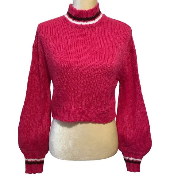 Derek Heart NWT Mock Neck Hot Pink Cropped Sweater Juniors Various - Picture 1 of 8